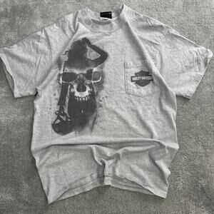 Harley Davidson Graphic Tee Shirt Men's Size Medium Skull Y2K Skater Baggy